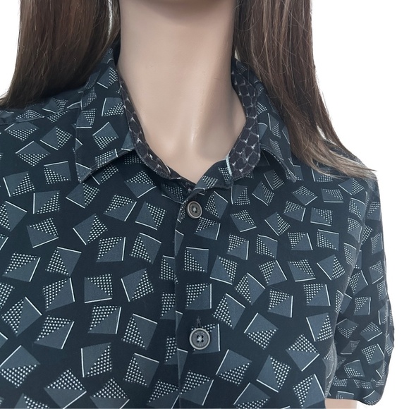 Ted Baker London Blouse Top Shirt Geometric Pattern Full Button Front Micro Dots - Picture 7 of 16